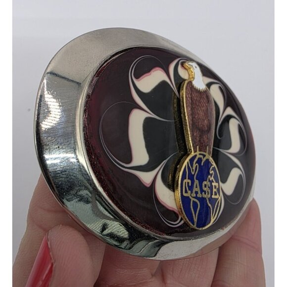 Case Belt Buckle Old Abe Bald Eagle &‎ Globe Trademark Red Cloisonne READ - Picture 3 of 7